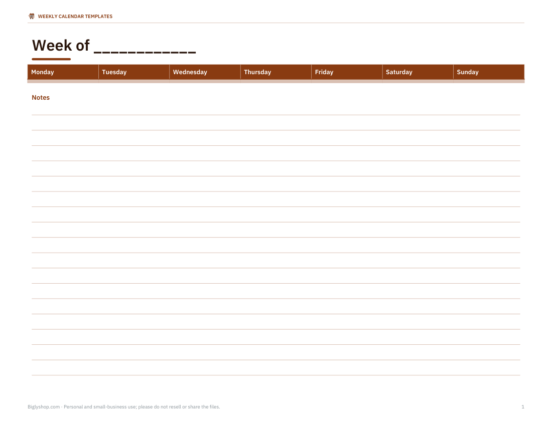 Preview of the first page of Vertical columns planner